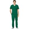 WonderWink W123 Men’s V-Neck Top & Flat Front Cargo Pocket Pant Scrub Set + Badge Reel(Hunter)