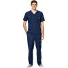 WonderWink W123 Men’s V-Neck Top & Flat Front Cargo Pocket Pant Scrub Set + Badge Reel(Navy)
