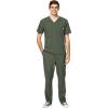 WonderWink W123 Men’s V-Neck Top & Flat Front Cargo Pocket Pant Scrub Set + Badge Reel(Olive)