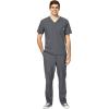 WonderWink W123 Men’s V-Neck Top & Flat Front Cargo Pocket Pant Scrub Set + Badge Reel(Pewter)