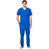 WonderWink W123 Men’s V-Neck Top & Flat Front Cargo Pocket Pant Scrub Set + Badge Reel(Royal)