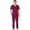 WonderWink W123 Men’s V-Neck Top & Flat Front Cargo Pocket Pant Scrub Set + Badge Reel(Wine)