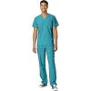 WonderWink W123 Unisex 4-Pocket Utility Top & Unisex Multi-cargo pant Scrub Set + Badge Reel(Teal)