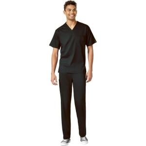 WonderWink PRO Men’s V-Neck Top & Straight Leg Cargo Pant Scrub Set + Badge Reel(Black)
