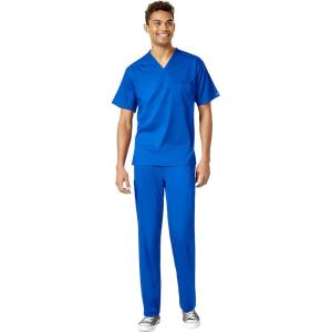 WonderWink PRO Men’s V-Neck Top & Straight Leg Cargo Pant Scrub Set + Badge Reel(Royal)