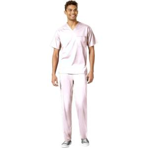 WonderWink PRO Men’s V-Neck Top & Straight Leg Cargo Pant Scrub Set + Badge Reel(White)