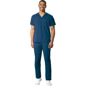 WonderWink RENEW Men’s EZ Zip Top & Men’s Straight Slim Leg Cargo Pant Scrub Set + Badge Reel(Caribbean)
