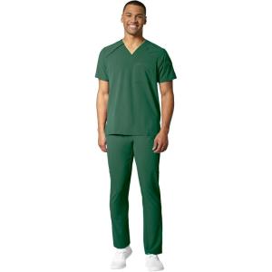 WonderWink RENEW Men’s EZ Zip Top & Men’s Straight Slim Leg Cargo Pant Scrub Set + Badge Reel(Hunter)