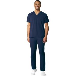 WonderWink RENEW Men’s EZ Zip Top & Men’s Straight Slim Leg Cargo Pant Scrub Set + Badge Reel(Navy)