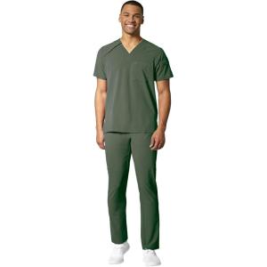 WonderWink RENEW Men’s EZ Zip Top & Men’s Straight Slim Leg Cargo Pant Scrub Set + Badge Reel(Olive)