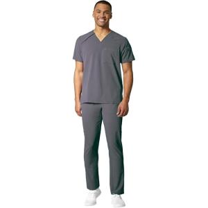 WonderWink RENEW Men’s EZ Zip Top & Men’s Straight Slim Leg Cargo Pant Scrub Set + Badge Reel(Pewter)