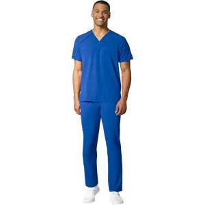 WonderWink RENEW Men’s EZ Zip Top & Men’s Straight Slim Leg Cargo Pant Scrub Set + Badge Reel(Royal)