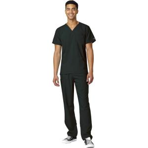 WonderWink W123 Unisex 4-Pocket Utility Top & Unisex Multi-cargo pant Scrub Set + Badge Reel(Black)
