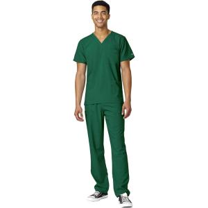 WonderWink W123 Unisex 4-Pocket Utility Top & Unisex Multi-cargo pant Scrub Set + Badge Reel(Hunter)