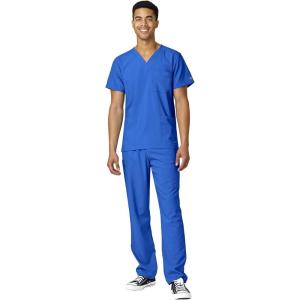 WonderWink W123 Unisex 4-Pocket Utility Top & Unisex Multi-cargo pant Scrub Set + Badge Reel(Royal)
