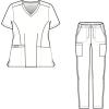 WonderWink WORK Women’s Shaped V-Neck Top & Women’s Convertible Slim Leg Cargo Pant Scrub Set + Badge Reel(Navy)