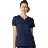 WonderWink WORK Women’s Shaped V-Neck Top & Women’s Convertible Slim Leg Cargo Pant Scrub Set + Badge Reel(Navy)