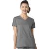WonderWink WORK Women’s Shaped V-Neck Top & Women’s Convertible Slim Leg Cargo Pant Scrub Set + Badge Reel(Pewter)