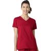 WonderWink WORK Women’s Shaped V-Neck Top & Women’s Convertible Slim Leg Cargo Pant Scrub Set + Badge Reel(Red)