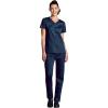 WonderWink WORK Women’s Shaped V-Neck Top & Women’s Convertible Slim Leg Cargo Pant Scrub Set + Badge Reel(Navy)