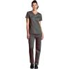 WonderWink WORK Women’s Shaped V-Neck Top & Women’s Convertible Slim Leg Cargo Pant Scrub Set + Badge Reel(Pewter)
