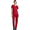 WonderWink WORK Women’s Shaped V-Neck Top & Women’s Convertible Slim Leg Cargo Pant Scrub Set + Badge Reel(Red)