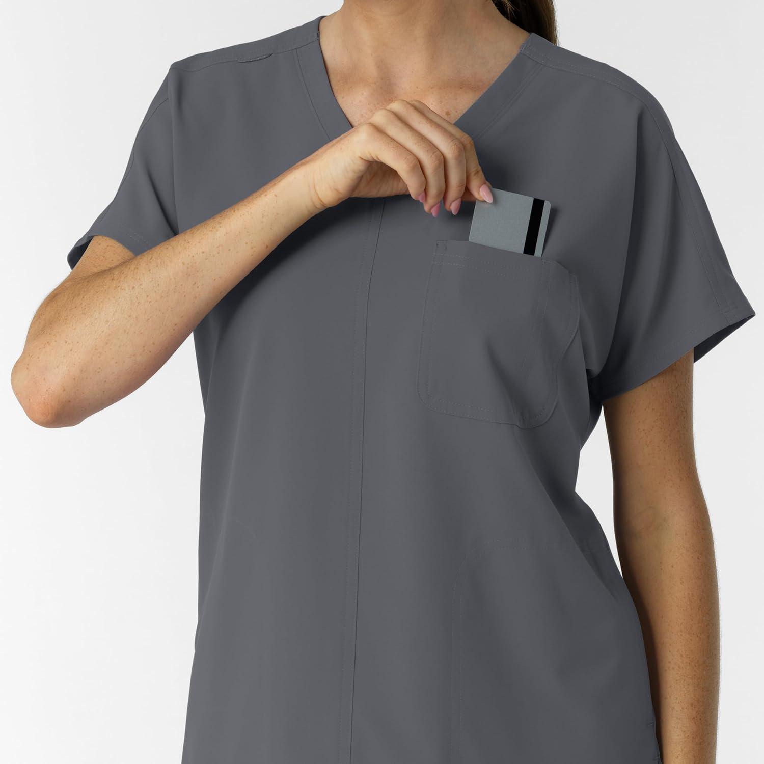 imageWink Womens Womens Drop Shoulder Tunic Scrub TopPewter