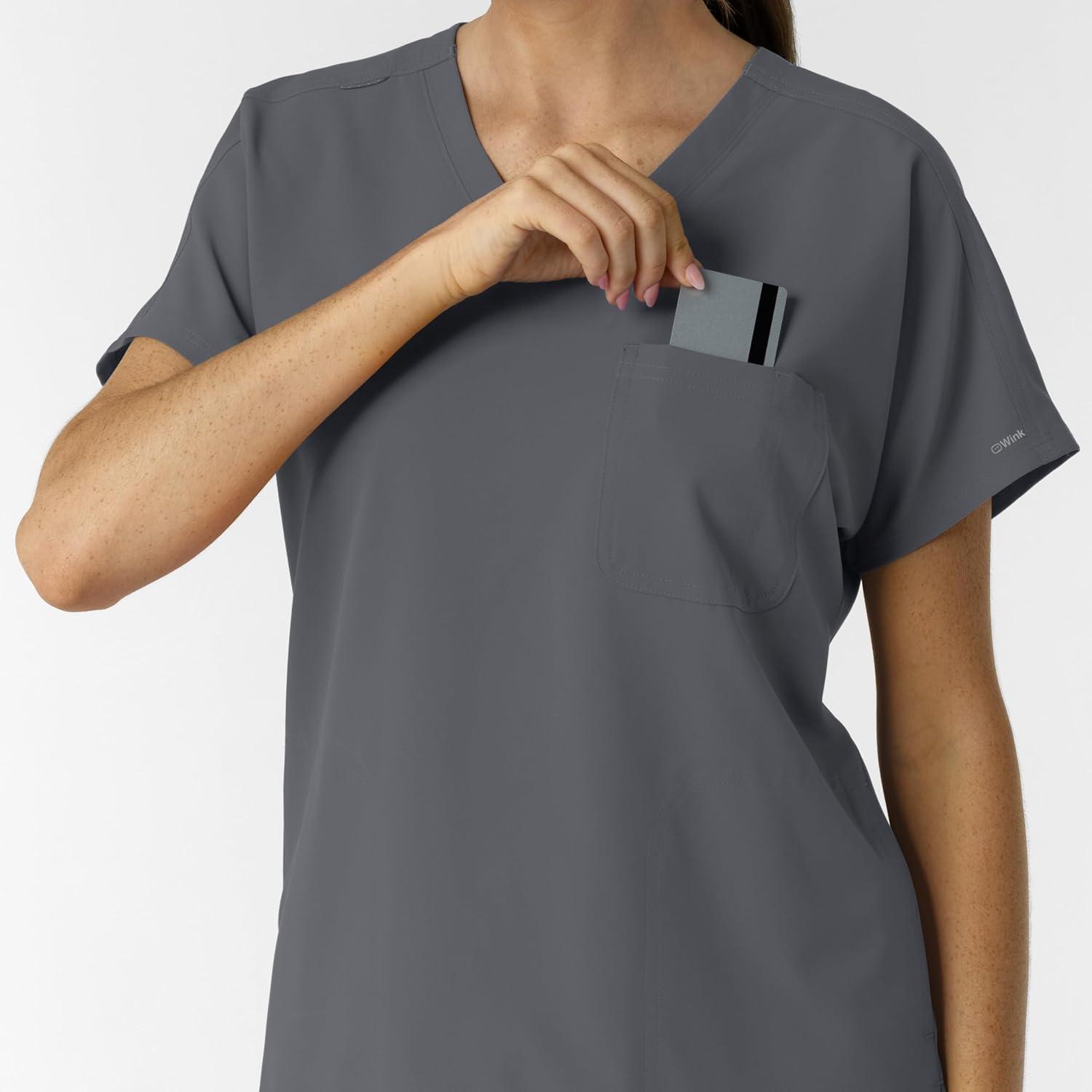 imageWink Womens Womens Drop Shoulder Tunic Scrub TopPewter