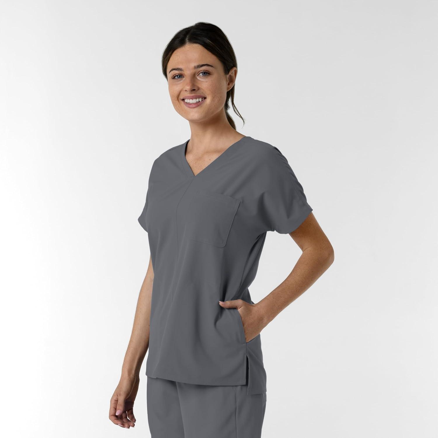 imageWink Womens Womens Drop Shoulder Tunic Scrub TopPewter