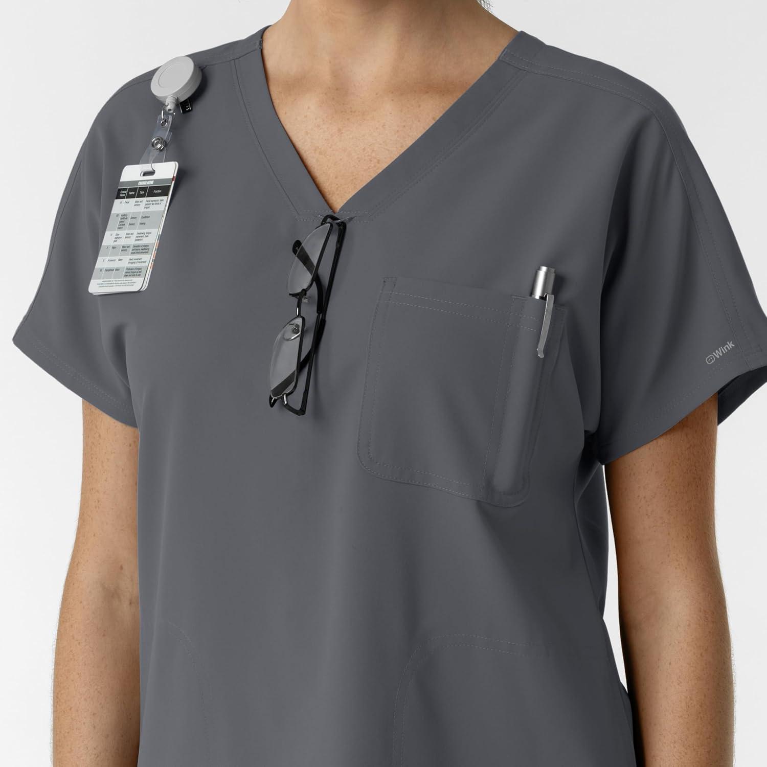 imageWink Womens Womens Drop Shoulder Tunic Scrub TopPewter