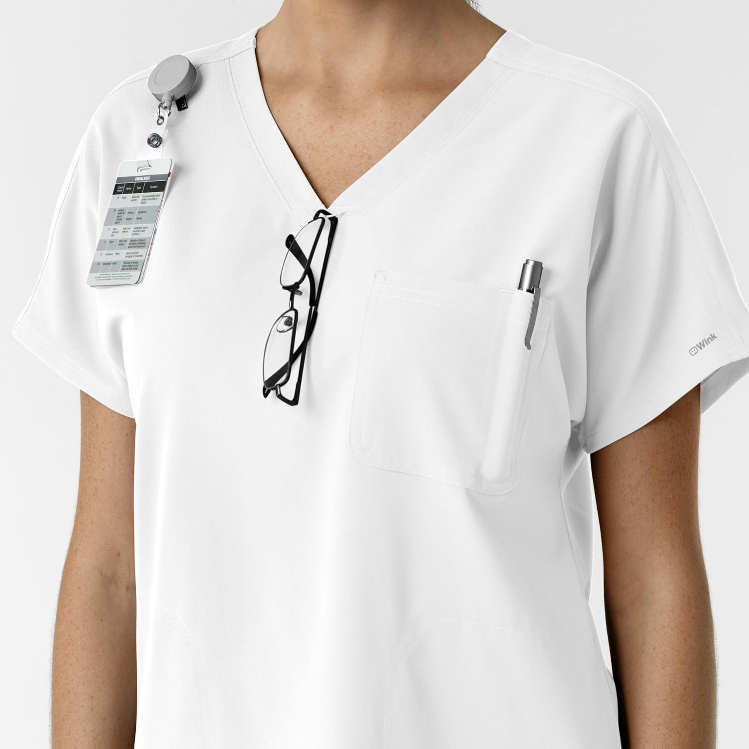 imageWink Womens Womens Drop Shoulder Tunic Scrub TopWhite