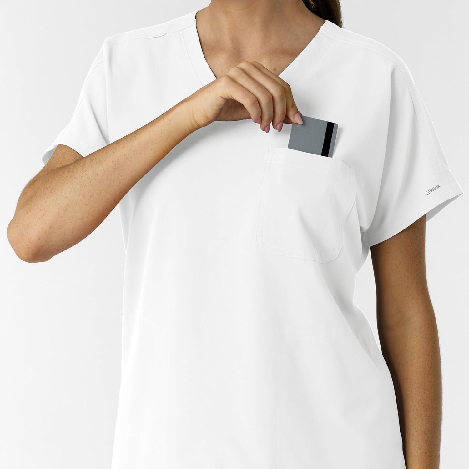 imageWink Womens Womens Drop Shoulder Tunic Scrub TopWhite