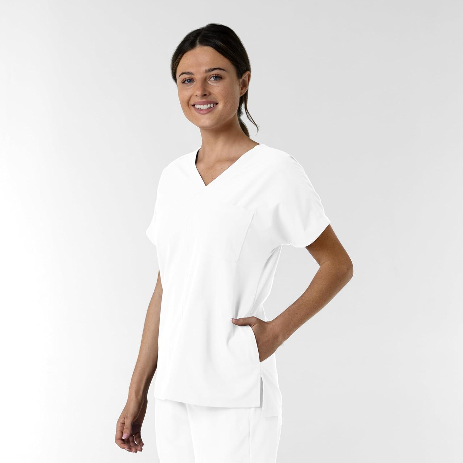 imageWink Womens Womens Drop Shoulder Tunic Scrub TopWhite