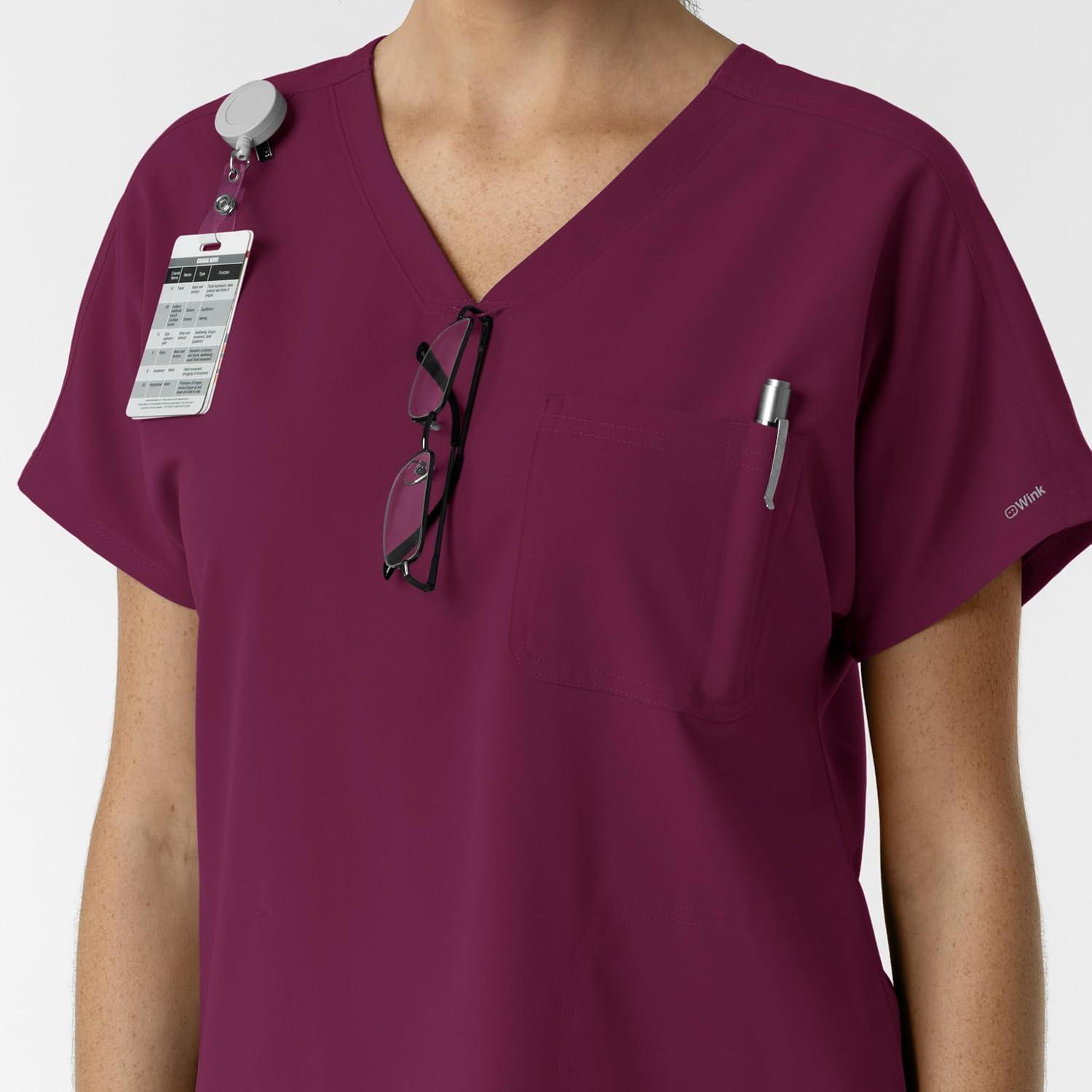 imageWink Womens Womens Drop Shoulder Tunic Scrub TopWine