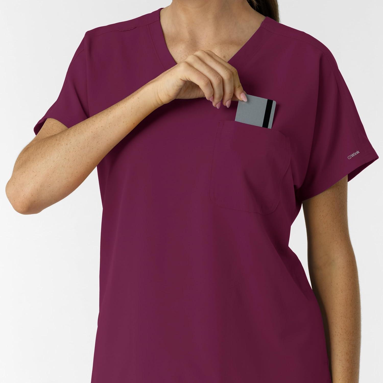 imageWink Womens Womens Drop Shoulder Tunic Scrub TopWine