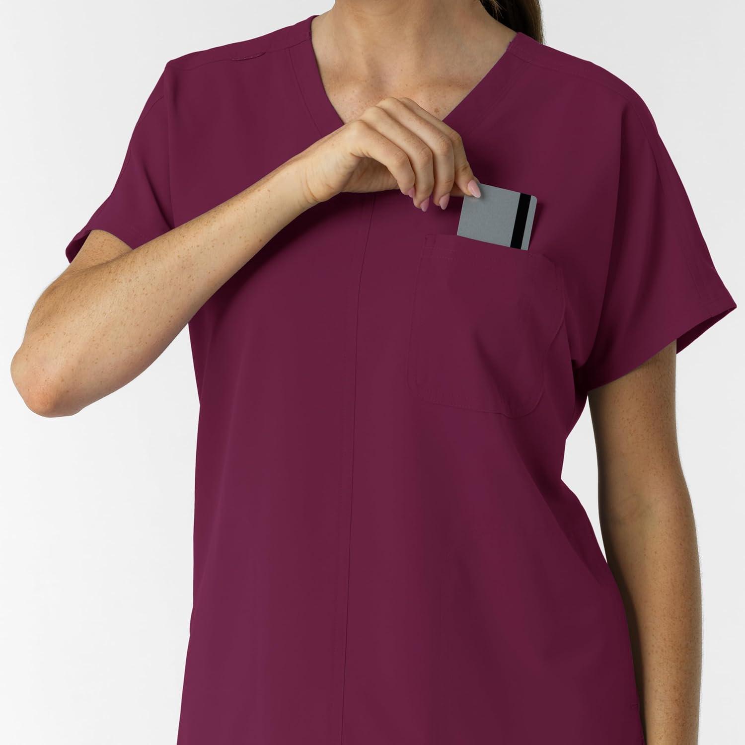 imageWink Womens Womens Drop Shoulder Tunic Scrub TopWine