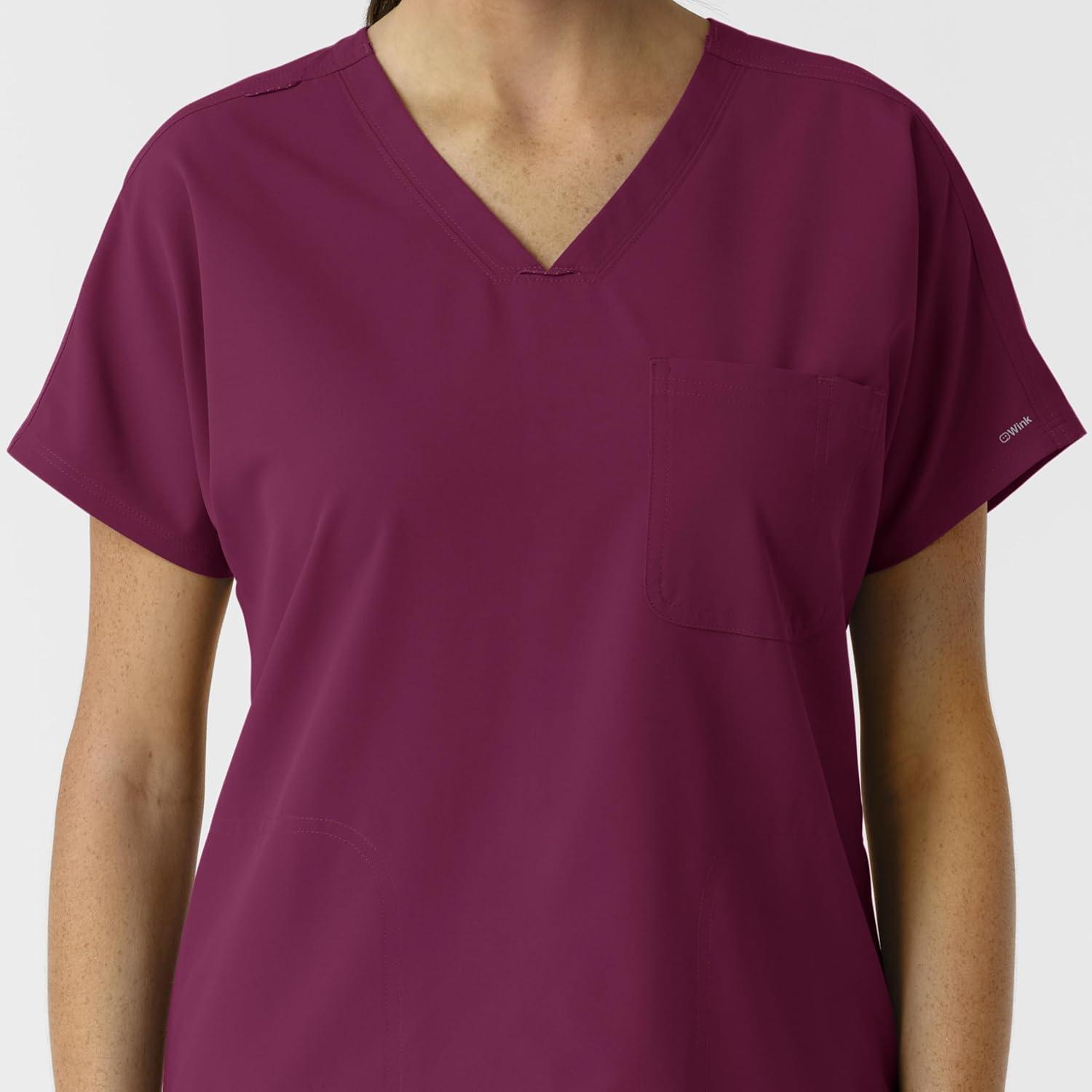 imageWink Womens Womens Drop Shoulder Tunic Scrub TopWine