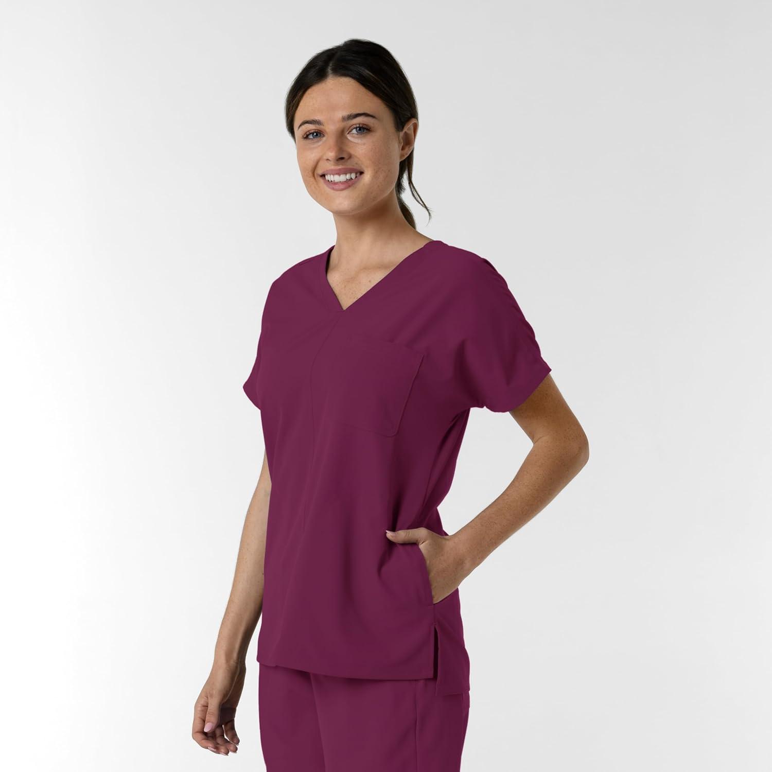 imageWink Womens Womens Drop Shoulder Tunic Scrub TopWine