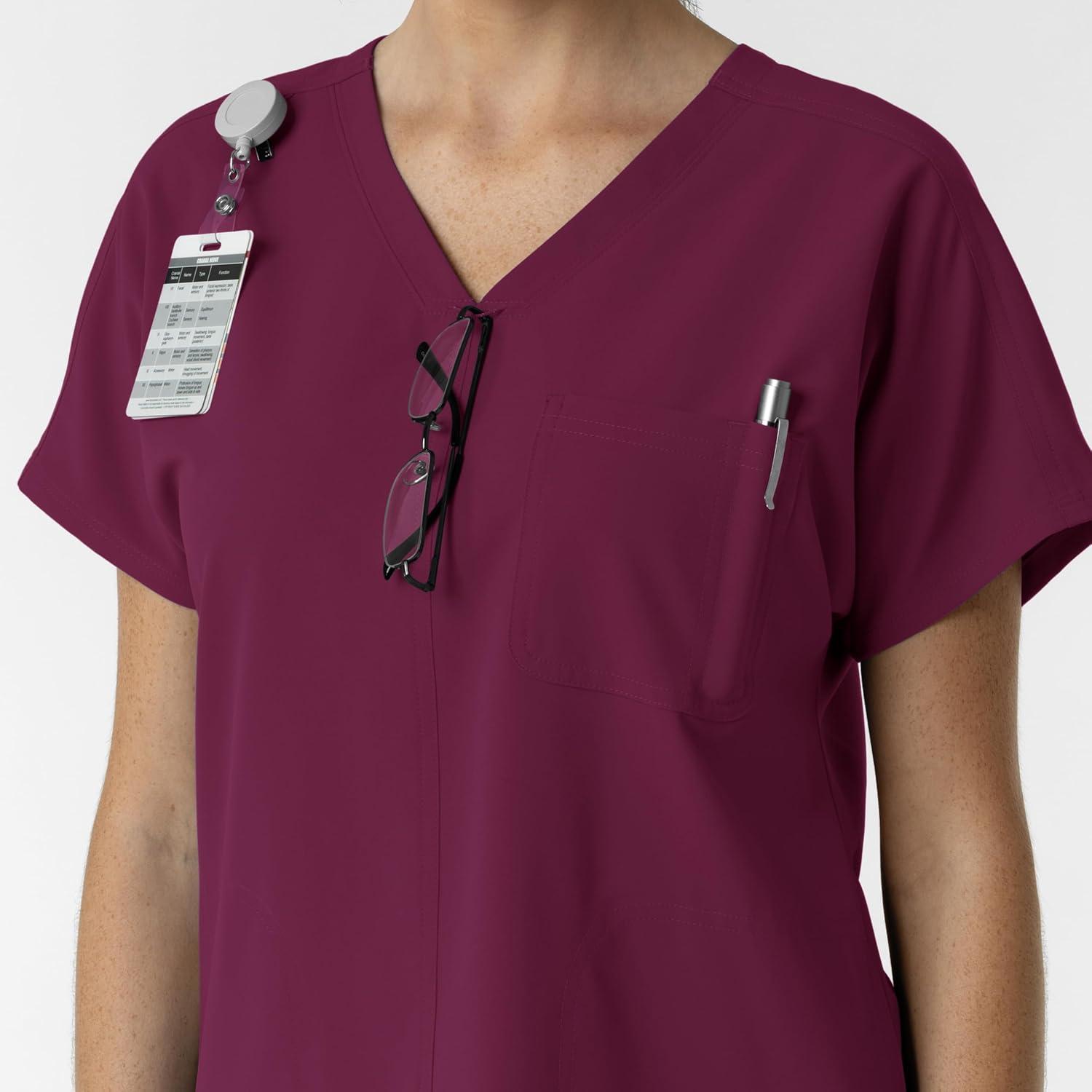 imageWink Womens Womens Drop Shoulder Tunic Scrub TopWine