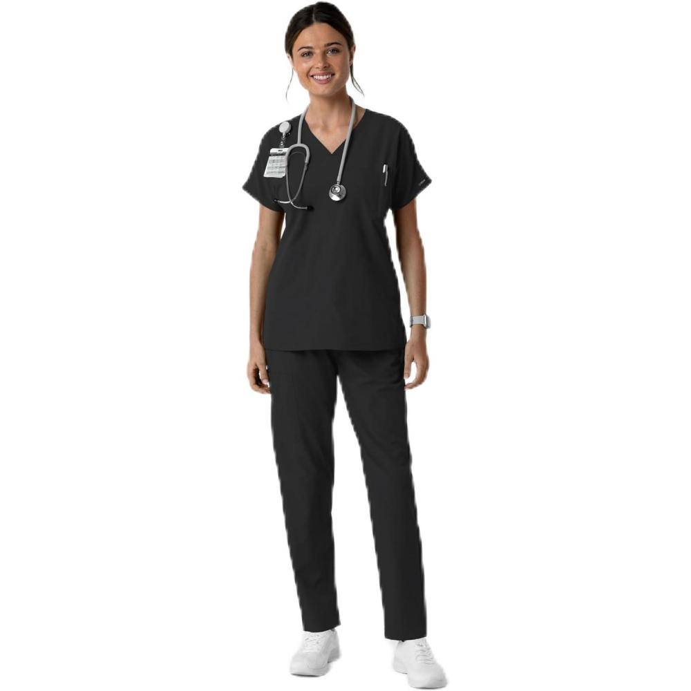 imageWink Womens Womens Drop Shoulder Tunic Scrub TopBlack