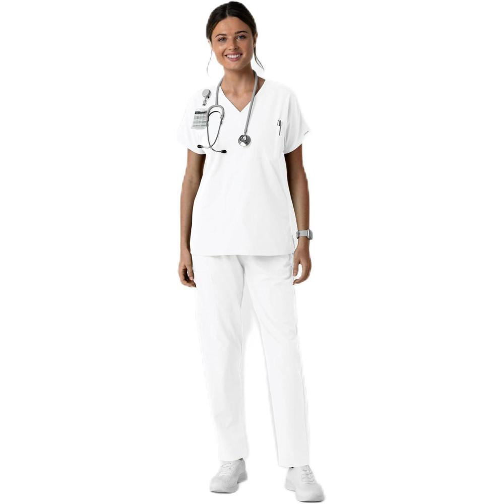 imageWink Womens Womens Drop Shoulder Tunic Scrub TopWhite