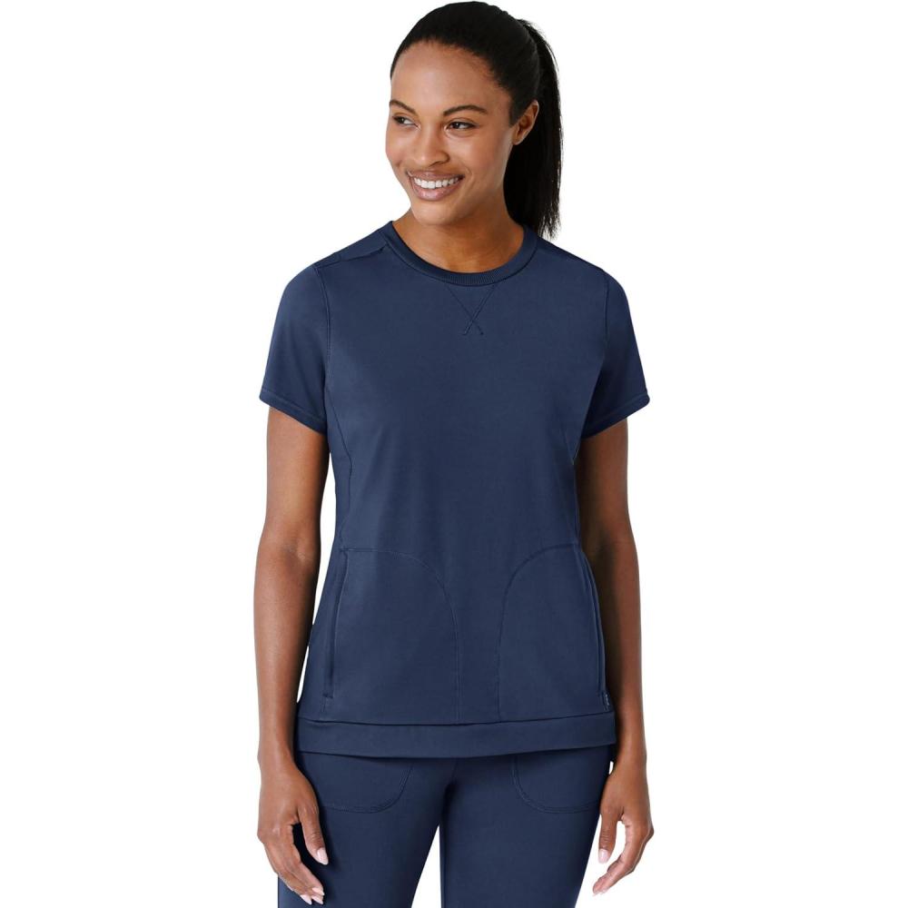 imageWink Knit Womens FlexnReach Crew Neck Scrub Top Navy S