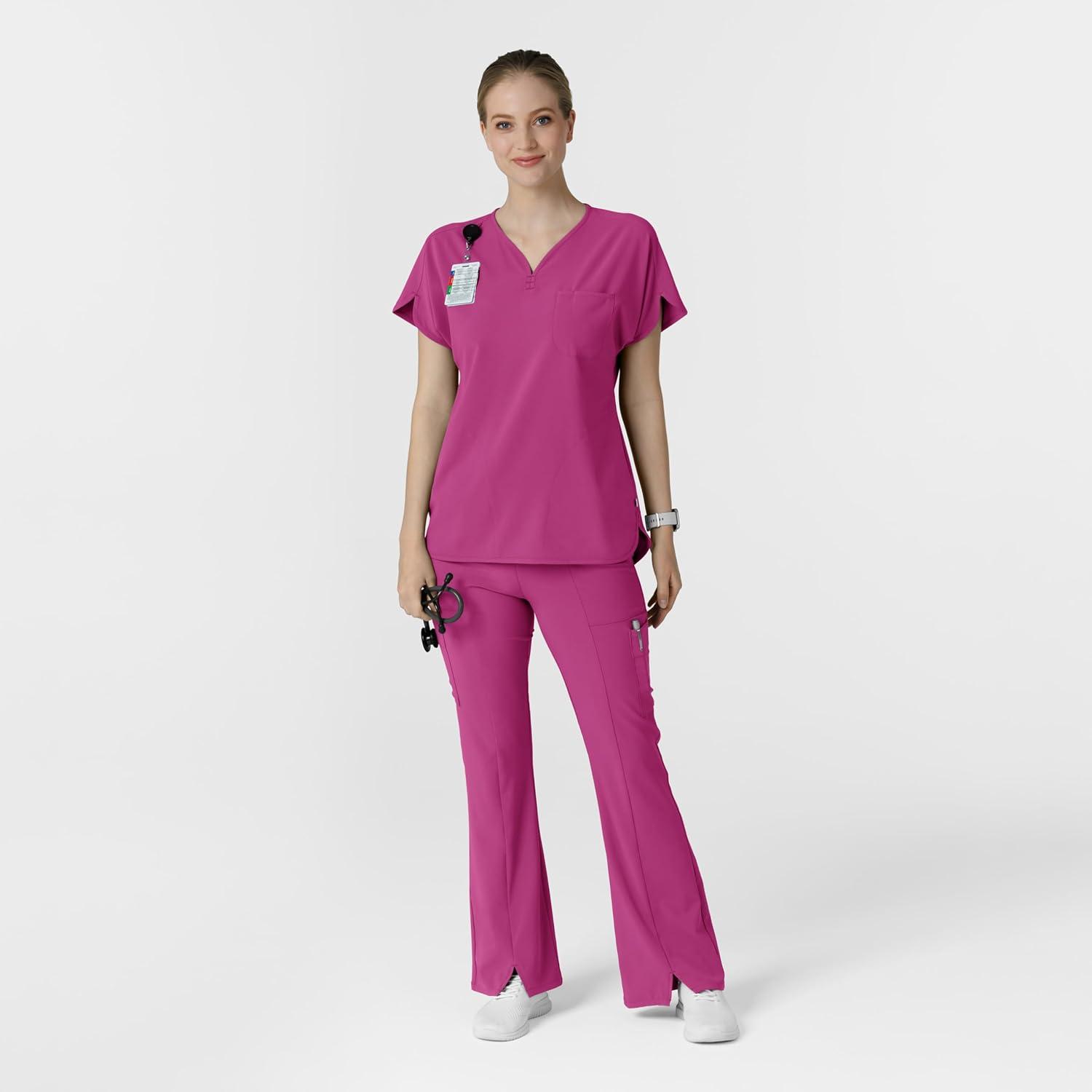 imageWink Womens Cargo Flare Scrub Pant Raspberry 1X Petite