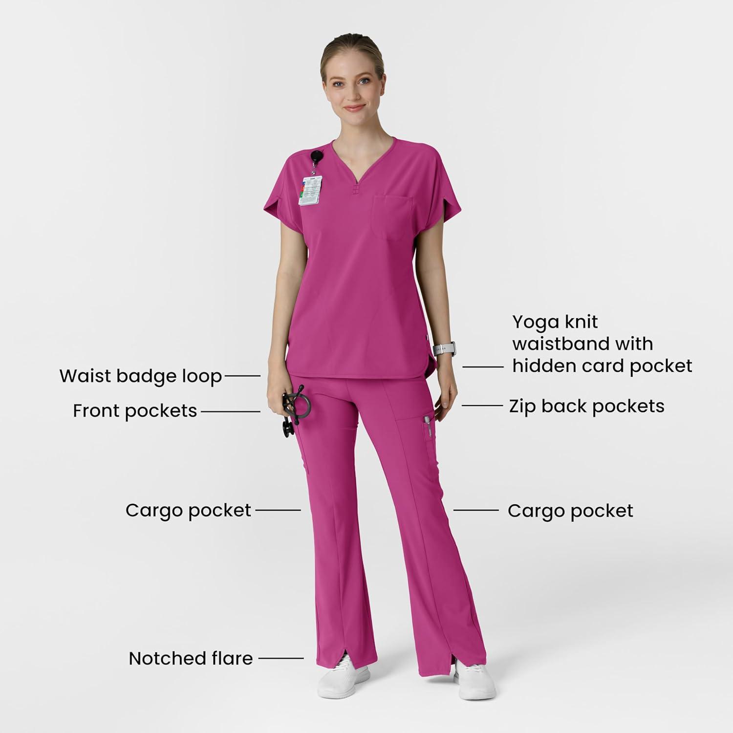 imageWink Womens Cargo Flare Scrub Pant Raspberry 1X Petite