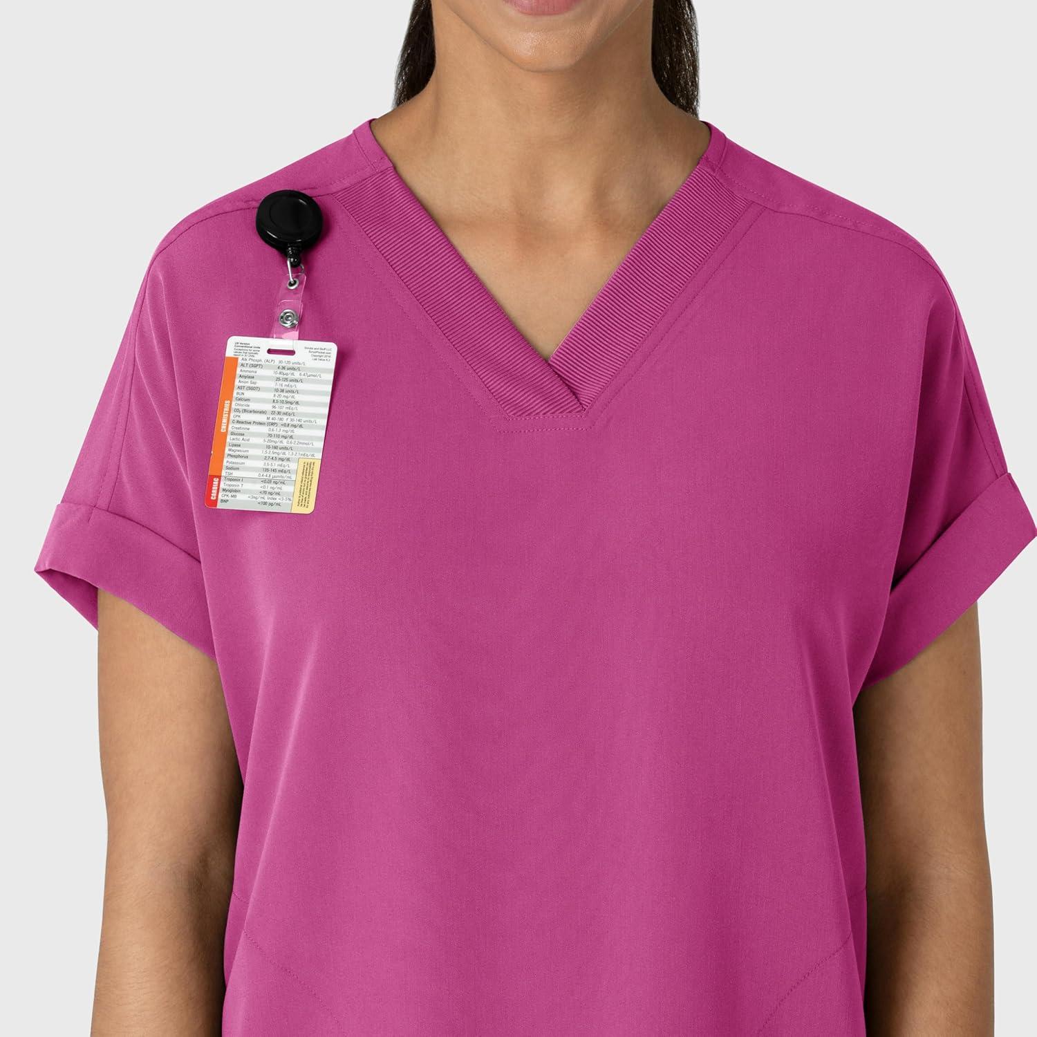 imageWink Womens Womens Drop Shoulder Boxy Scrub TopRaspberry