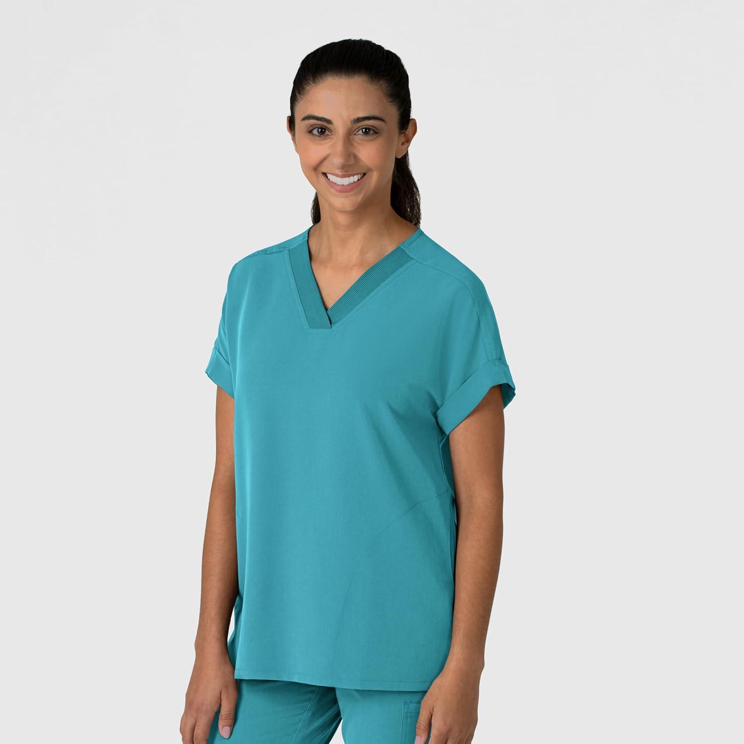 imageWink Womens Womens Drop Shoulder Boxy Scrub TopTeal Blue