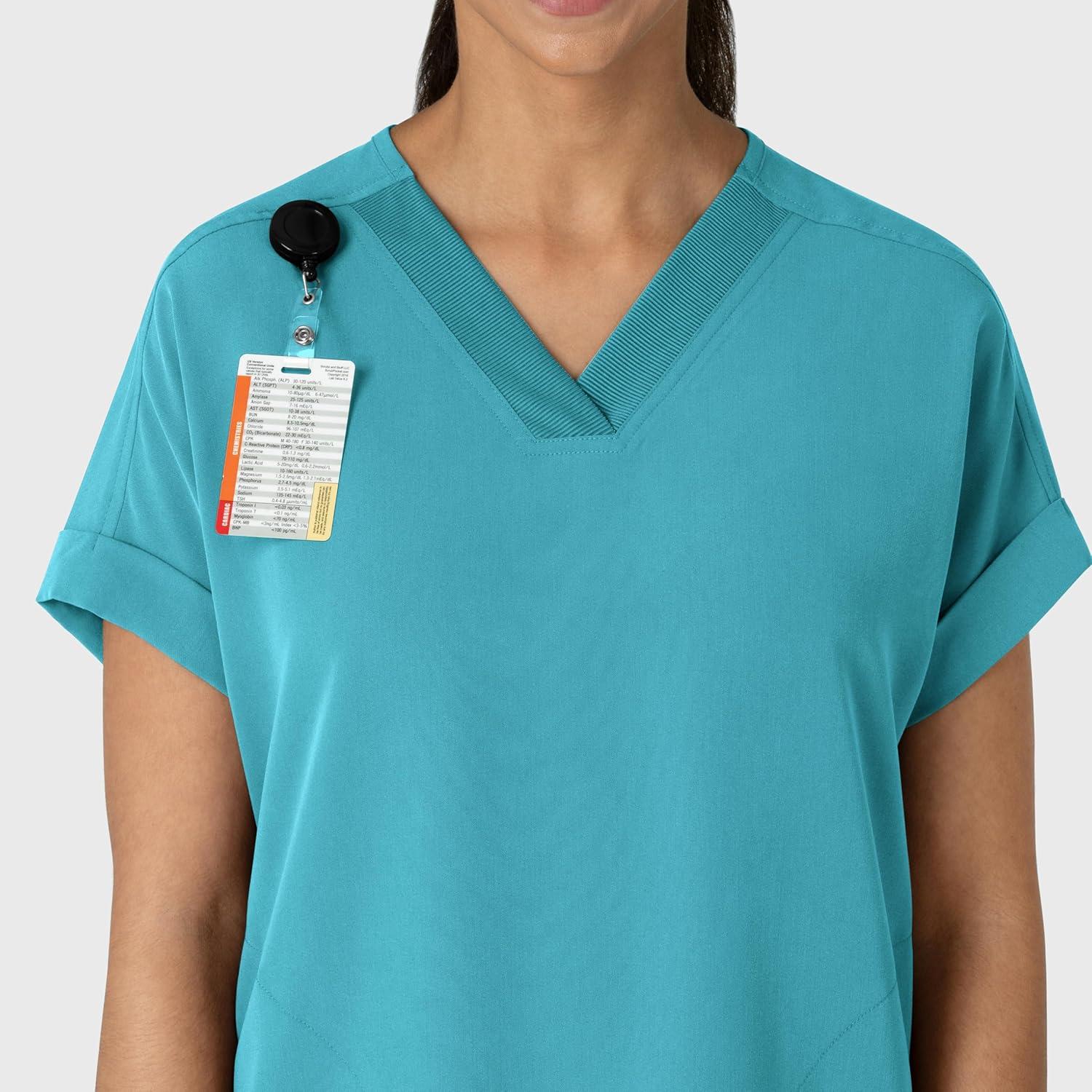 imageWink Womens Womens Drop Shoulder Boxy Scrub TopTeal Blue