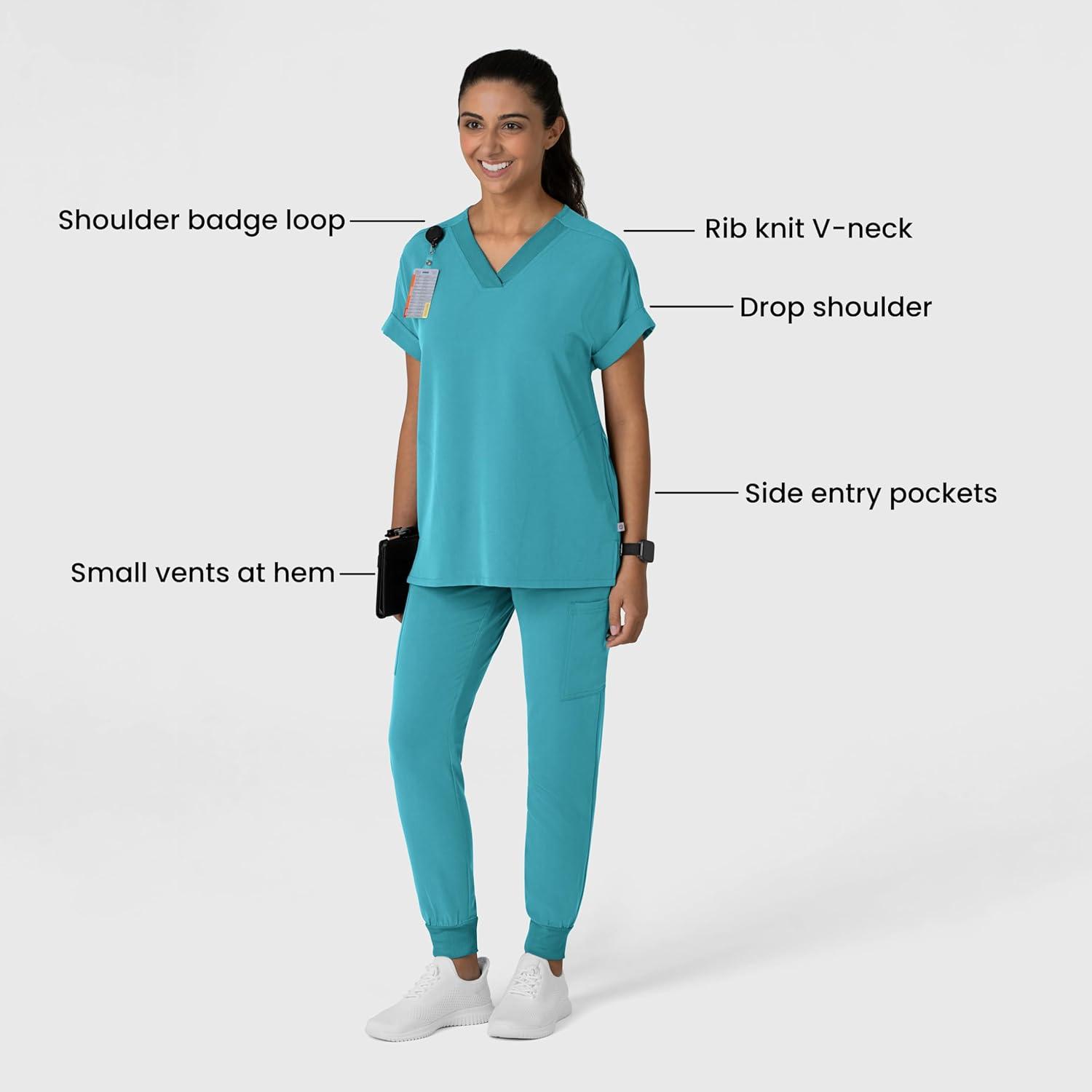 imageWink Womens Womens Drop Shoulder Boxy Scrub TopTeal Blue