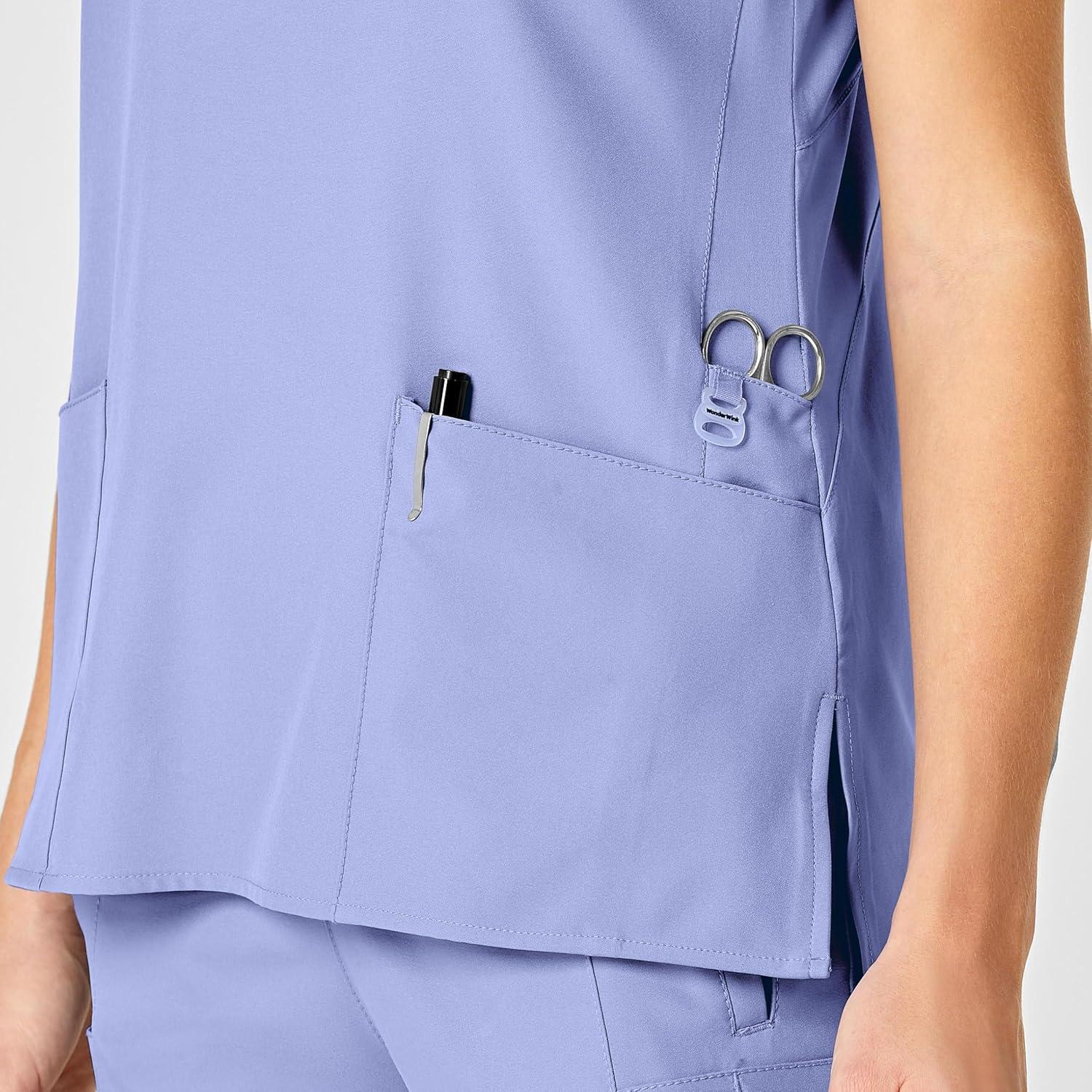 imageWonderWink W123 Womens Flex Back Stylized VNeck Scrub Top Ceil Blue XXS