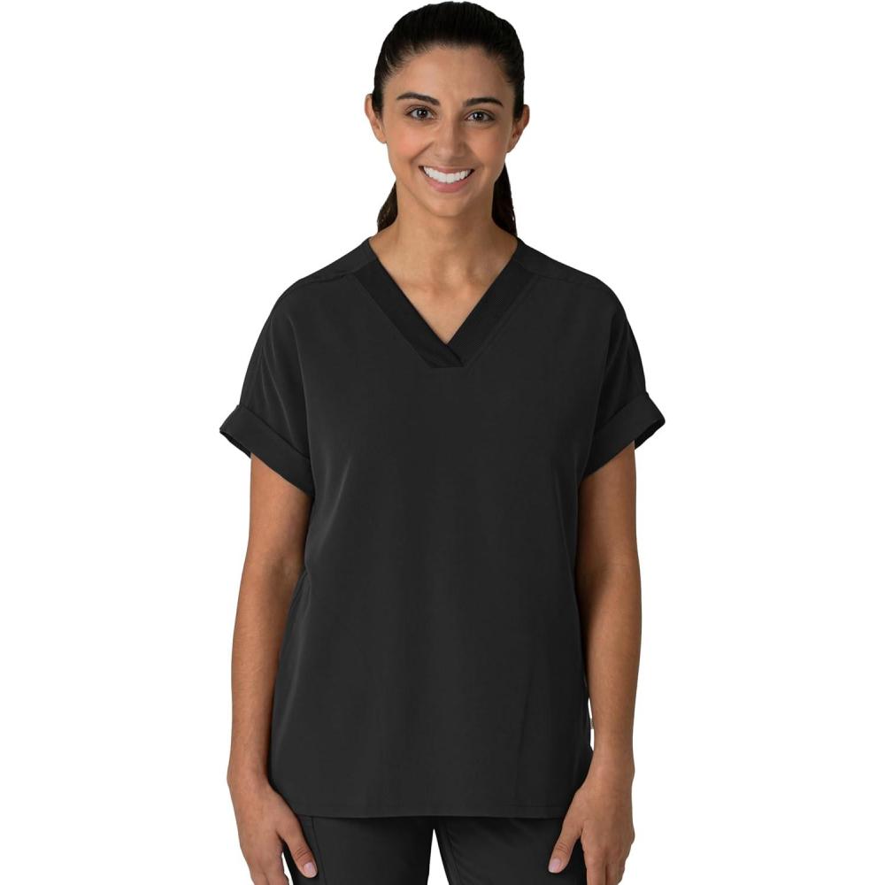 imageWink Womens Womens Drop Shoulder Boxy Scrub TopBlack
